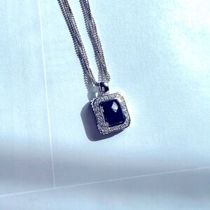 Sterling Silver Necklace with Cz and Blue Stone